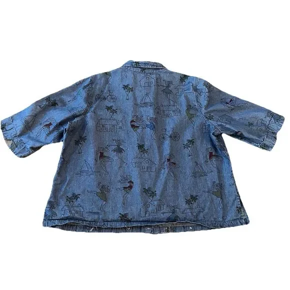 New Directions Women’s Chambray Button Up Shirt 3X Embroidered Dancing Girl Tree - Picture 2 of 7